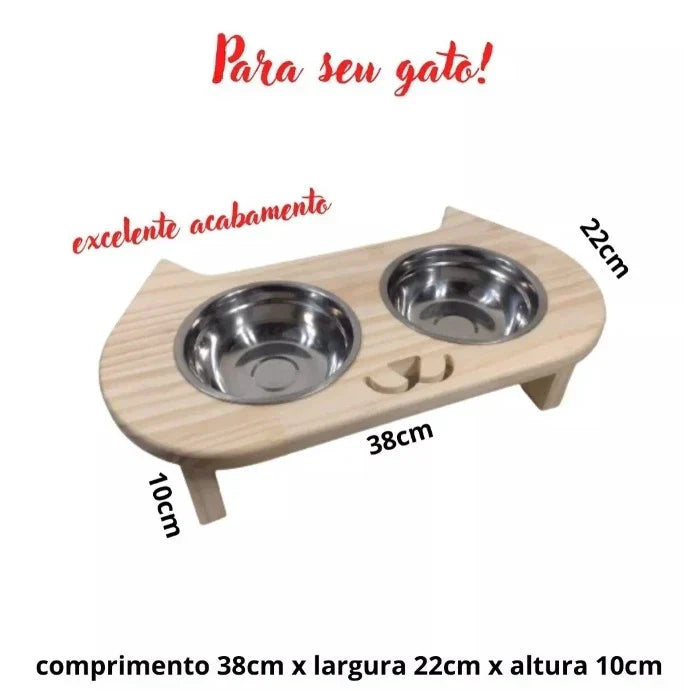 Comedouro e Bebedouro Pet para Cães e Gatos Elevado com 2 Potes Tam P