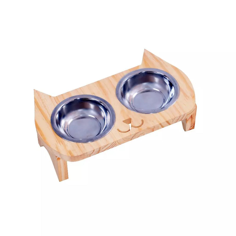 Comedouro e Bebedouro Pet para Cães e Gatos Elevado com 2 Potes Tam P